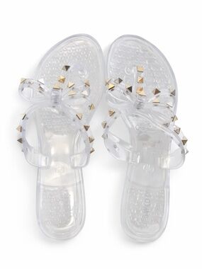 Wild Diva Clear Jelly Bow Sandals Gold Studded – Size 10 NWOT
